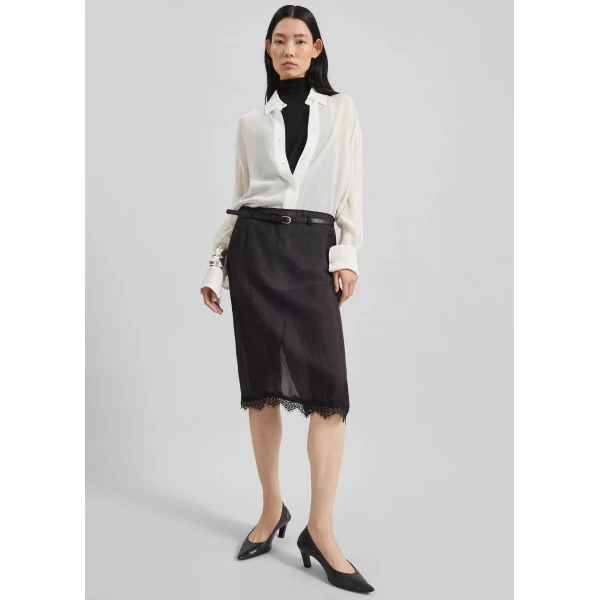 The Frankie Shop Lolai Sheer Lace Skirt - Black - Oversized Minimalist Skirts in Black - Shop at Luxury Shoes 