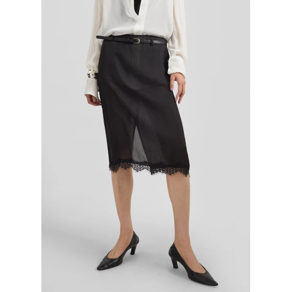 The Frankie Shop Lolai Sheer Lace Skirt - Black - Oversized Minimalist Skirts in Black - Shop at Luxury Shoes 