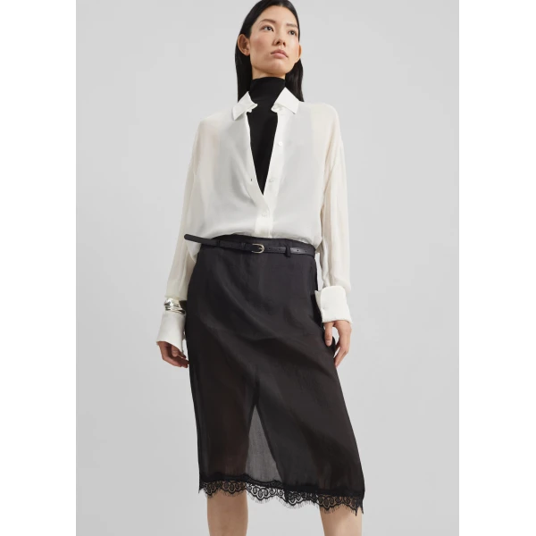 The Frankie Shop Lolai Sheer Lace Skirt - Black - Oversized Minimalist Skirts in Black - Shop at Luxury Shoes 