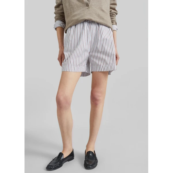 The Frankie Shop Lory Striped Cotton Shorts – Dark Red/Light Blue, view 4