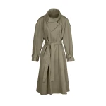 The Frankie Shop Lottie Wing Collar Trench Coat - Olive - Oversized Minimalist Coats in Green - Shop at Luxury Shoes 