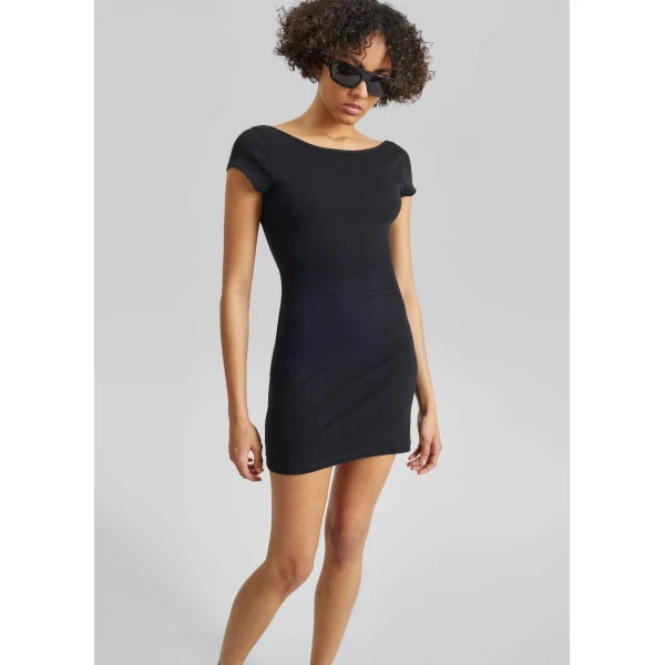 The Frankie Shop Low Back Mini Tee Dress - Black - Oversized Minimalist Dresses in Black - Shop at Luxury Shoes 