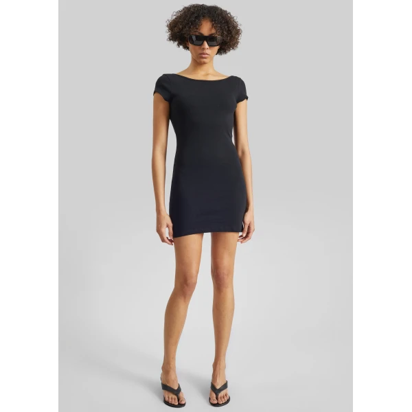 The Frankie Shop Low Back Mini Tee Dress - Black - Oversized Minimalist Dresses in Black - Shop at Luxury Shoes 