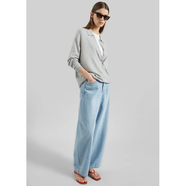 The Frankie Shop Lucena Barrel-Leg Jeans - Light Wash - Oversized Minimalist Pants in Grey - Shop at Luxury Shoes 