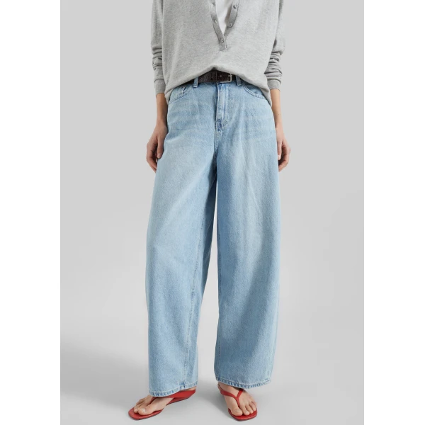 The Frankie Shop Lucena Barrel-Leg Jeans - Light Wash - Oversized Minimalist Pants in Grey - Shop at Luxury Shoes 