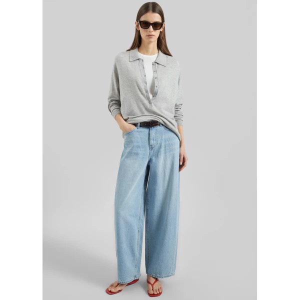 The Frankie Shop Lucena Barrel-Leg Jeans - Light Wash - Oversized Minimalist Pants in Grey - Shop at Luxury Shoes 