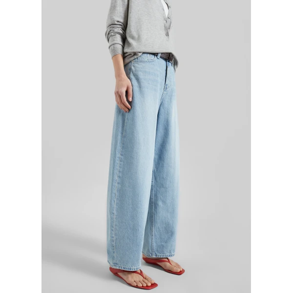 The Frankie Shop Lucena Barrel-Leg Jeans - Light Wash - Oversized Minimalist Pants in Grey - Shop at Luxury Shoes 