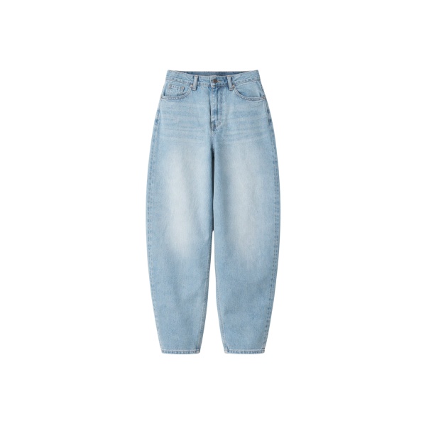The Frankie Shop Lucena Barrel-Leg Jeans - Light Wash - Oversized Minimalist Pants in Grey - Shop at Luxury Shoes 