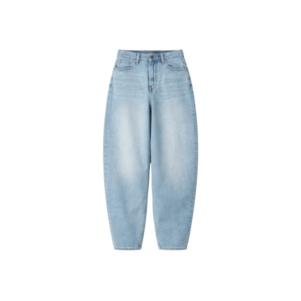 The Frankie Shop Lucena Barrel-Leg Jeans - Light Wash - Oversized Minimalist Pants in Grey - Shop at Luxury Shoes 