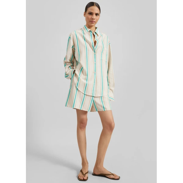 The Frankie Shop Lui Fluid Boxer Shorts - Beige Multi Stripe - Oversized Minimalist Shorts in Multicolour - Shop at Luxury Shoes 
