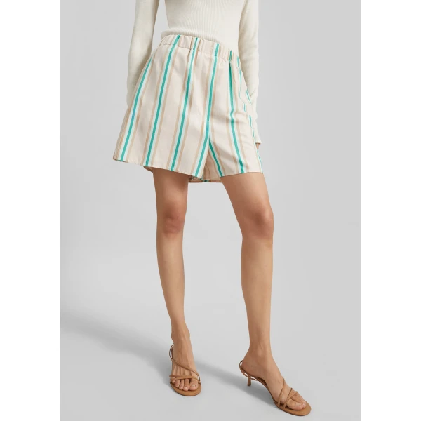 The Frankie Shop Lui Fluid Boxer Shorts - Beige Multi Stripe - Oversized Minimalist Shorts in Multicolour - Shop at Luxury Shoes 
