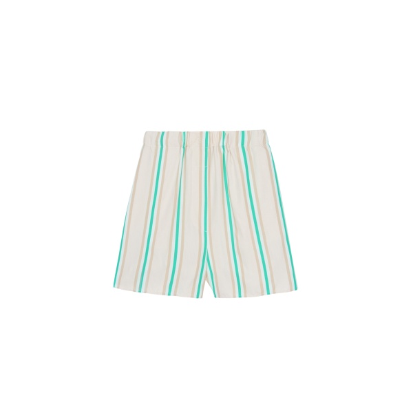 The Frankie Shop Lui Fluid Boxer Shorts - Beige Multi Stripe - Oversized Minimalist Shorts in Multicolour - Shop at Luxury Shoes 