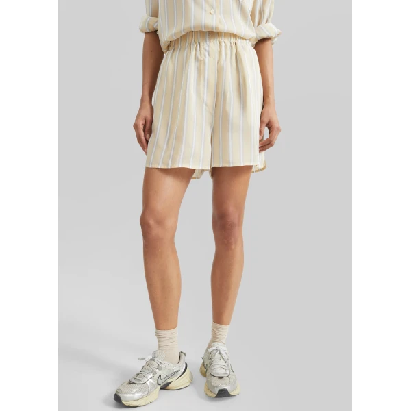 The Frankie Shop Lui Fluid Boxer Shorts - Yellow/White Stripe - Oversized Minimalist Shorts in Multicolour - Shop at Luxury Shoes 
