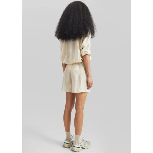 The Frankie Shop Lui Fluid Boxer Shorts - Yellow/White Stripe - Oversized Minimalist Shorts in Multicolour - Shop at Luxury Shoes 