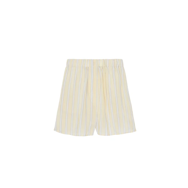 The Frankie Shop Lui Fluid Boxer Shorts - Yellow/White Stripe - Oversized Minimalist Shorts in Multicolour - Shop at Luxury Shoes 