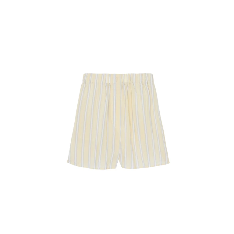 The Frankie Shop Lui Fluid Boxer Shorts - Yellow/White Stripe - Oversized Minimalist Shorts in Multicolour - Shop at Luxury Shoes 