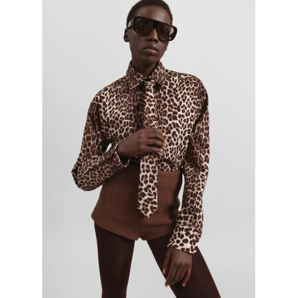 The Frankie Shop Lui Leopard Print Shirt - Brown - Oversized Minimalist Tops in Beige - Shop at Luxury Shoes 