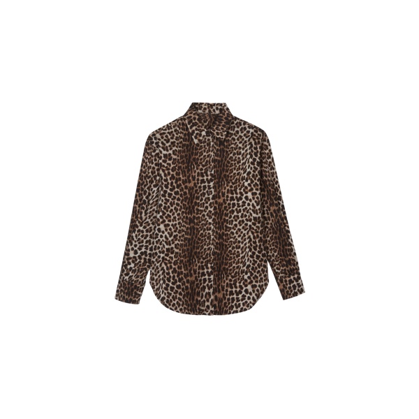 The Frankie Shop Lui Leopard Print Shirt - Brown - Oversized Minimalist Tops in Beige - Shop at Luxury Shoes 