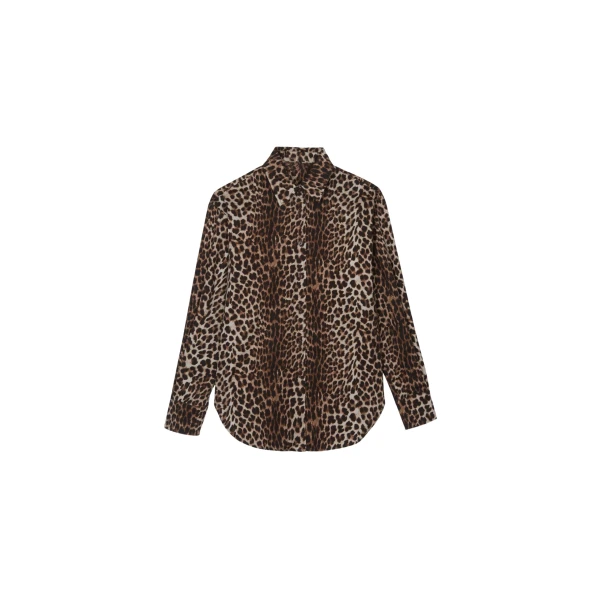 The Frankie Shop Lui Leopard Print Shirt - Brown - Oversized Minimalist Tops in Beige - Shop at Luxury Shoes 