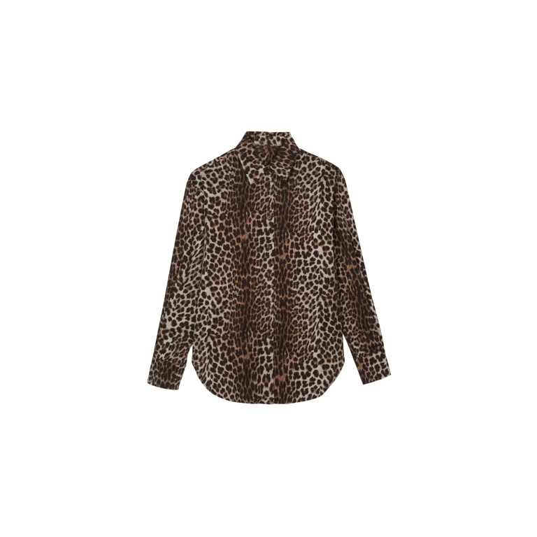 The Frankie Shop Lui Leopard Print Shirt - Brown - Oversized Minimalist Tops in Beige - Shop at Luxury Shoes 