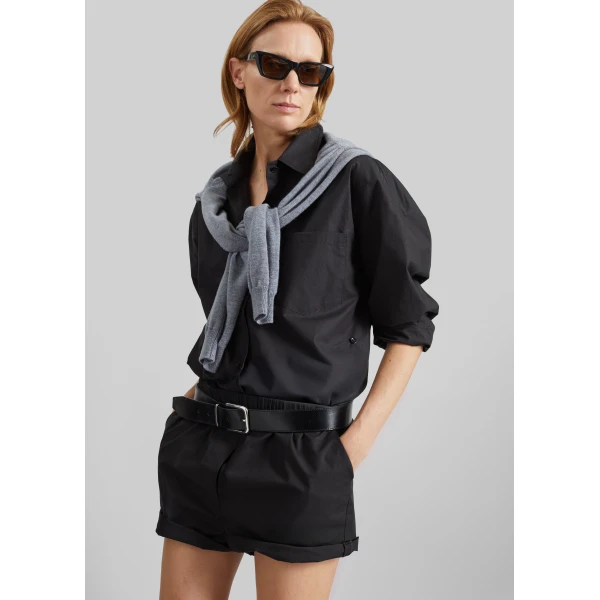 The Frankie Shop Lui Organic Cotton Boxer Short - Black - Oversized Minimalist Shorts in Black - Shop at Luxury Shoes 