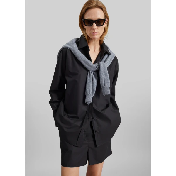The Frankie Shop Lui Organic Cotton Boxer Short - Black - Oversized Minimalist Shorts in Black - Shop at Luxury Shoes 