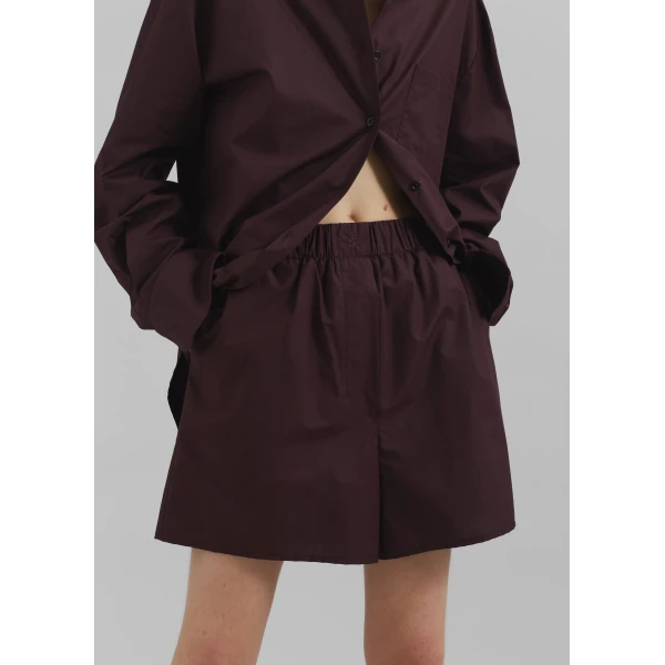 The Frankie Shop Lui Organic Cotton Boxer Shorts - Dark Plum - Oversized Minimalist Shorts in Purple - Shop at Luxury Shoes 
