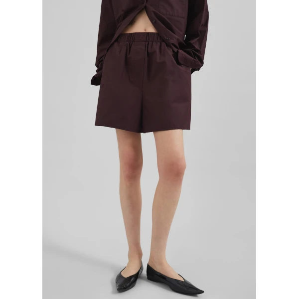 The Frankie Shop Lui Organic Cotton Boxer Shorts - Dark Plum - Oversized Minimalist Shorts in Purple - Shop at Luxury Shoes 