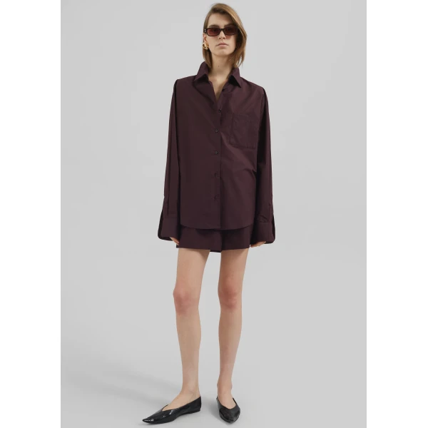 The Frankie Shop Lui Organic Cotton Boxer Shorts - Dark Plum - Oversized Minimalist Shorts in Purple - Shop at Luxury Shoes 