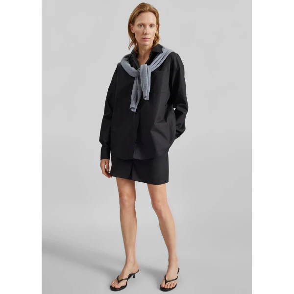 The Frankie Shop Lui Organic Cotton Shirt - Black - Oversized Minimalist Tops in Black - Shop at Luxury Shoes 