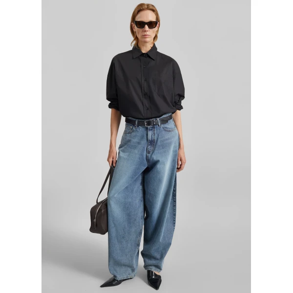 The Frankie Shop Lui Organic Cotton Shirt - Black - Oversized Minimalist Tops in Black - Shop at Luxury Shoes 