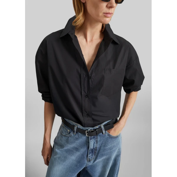 The Frankie Shop Lui Organic Cotton Shirt - Black - Oversized Minimalist Tops in Black - Shop at Luxury Shoes 