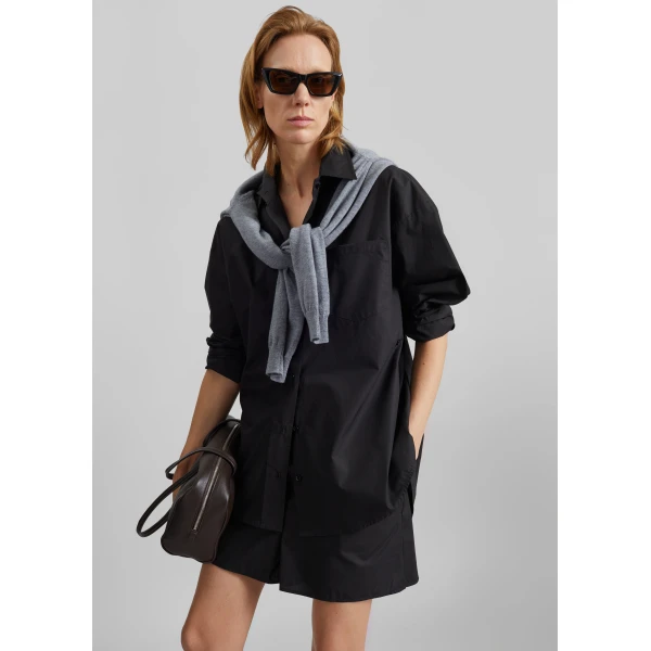 The Frankie Shop Lui Organic Cotton Shirt - Black - Oversized Minimalist Tops in Black - Shop at Luxury Shoes 