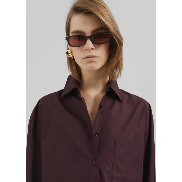The Frankie Shop Lui Organic Cotton Shirt - Dark Plum - Oversized Minimalist Tops in Purple - Shop at Luxury Shoes 