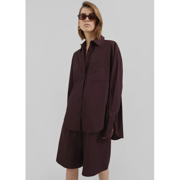 The Frankie Shop Lui Organic Cotton Shirt - Dark Plum - Oversized Minimalist Tops in Purple - Shop at Luxury Shoes 