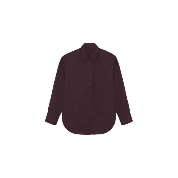 The Frankie Shop Lui Organic Cotton Shirt - Dark Plum - Oversized Minimalist Tops in Purple - Shop at Luxury Shoes 