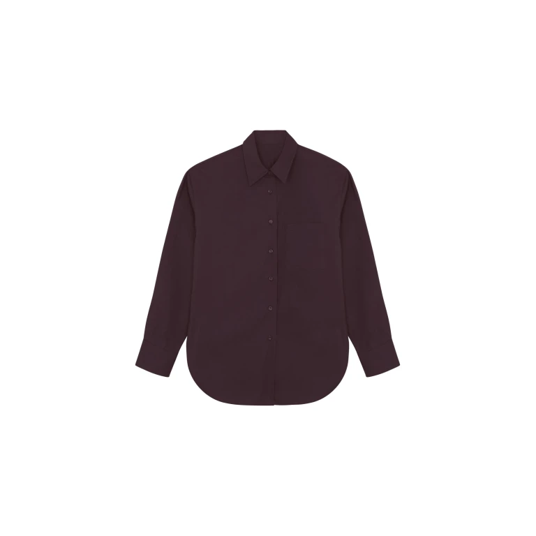 The Frankie Shop Lui Organic Cotton Shirt - Dark Plum - Oversized Minimalist Tops in Purple - Shop at Luxury Shoes 