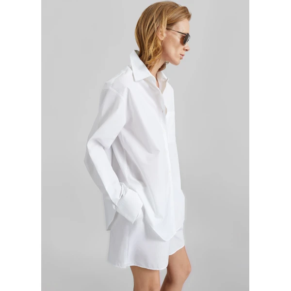 The Frankie Shop Lui Organic Cotton Shirt - White - Oversized Minimalist Tops in White - Shop at Luxury Shoes 