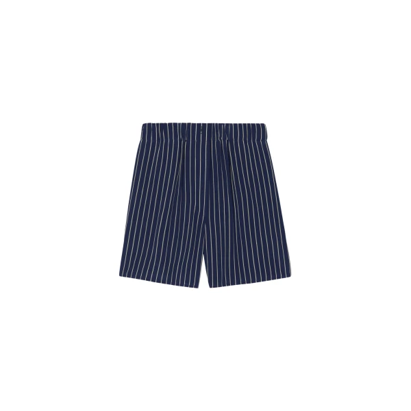 The Frankie Shop Lui Striped Boxer Shorts - Navy/Beige Pinstripe - Oversized Minimalist Shorts in Multicolour - Shop at Luxury Shoes 