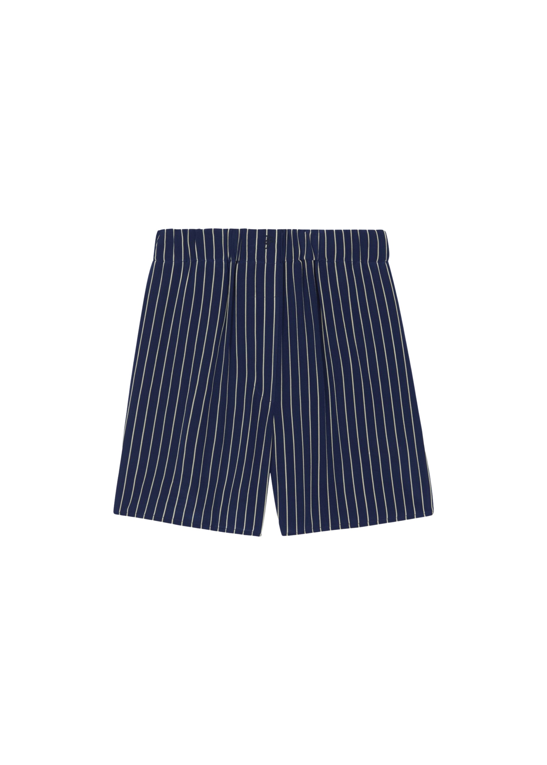 The Frankie Shop Lui Striped Boxer Shorts – Navy/Beige Pinstripe