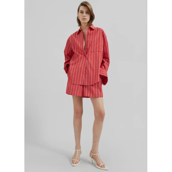 The Frankie Shop Lui Striped Cotton Boxer Shorts - Red/White Stripe - Oversized Minimalist Shorts in Multicolour - Shop at Luxury Shoes 