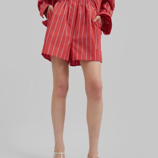 The Frankie Shop Lui Striped Cotton Boxer Shorts – Red/White Stripe, view 5