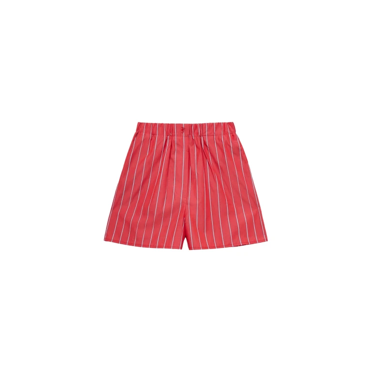 The Frankie Shop Lui Striped Cotton Boxer Shorts - Red/White Stripe - Oversized Minimalist Shorts in Multicolour - Shop at Luxury Shoes 