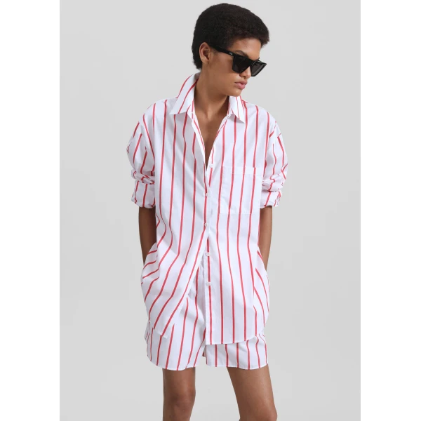 The Frankie Shop Lui Striped Cotton Boxer Shorts - White/Red Stripe - Oversized Minimalist Shorts in Multicolour - Shop at Luxury Shoes 