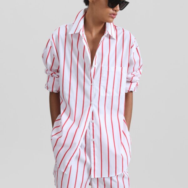 The Frankie Shop Lui Striped Cotton Boxer Shorts – White/Red Stripe, view 3