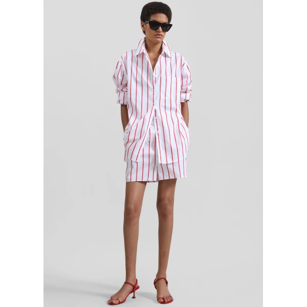The Frankie Shop Lui Striped Cotton Boxer Shorts - White/Red Stripe - Oversized Minimalist Shorts in Multicolour - Shop at Luxury Shoes 