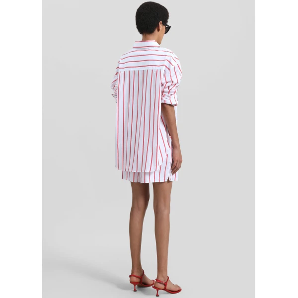 The Frankie Shop Lui Striped Cotton Boxer Shorts - White/Red Stripe - Oversized Minimalist Shorts in Multicolour - Shop at Luxury Shoes 