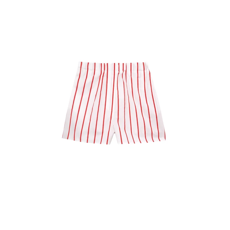 The Frankie Shop Lui Striped Cotton Boxer Shorts - White/Red Stripe - Oversized Minimalist Shorts in Multicolour - Shop at Luxury Shoes 