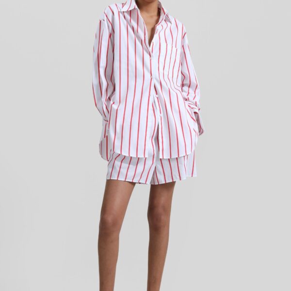 The Frankie Shop Lui Striped Cotton Shirt – White/Red Stripe, view 2
