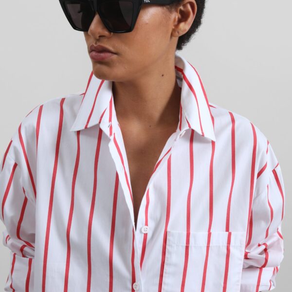 The Frankie Shop Lui Striped Cotton Shirt – White/Red Stripe, view 5